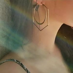 Gold Hexagon Geometric Statement Earrings